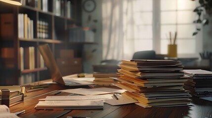 Bookkeepers workplace with folders and documents on table : Generative AI