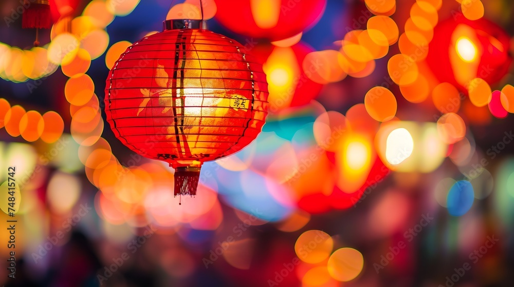 Aufkleber Abstract blur image of night festival on street background with bokeh : Generative AI