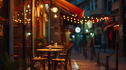 Fotobehang beautiful view of illuminated street cafe in Tbilisi at night : Generative AI © Generative AI