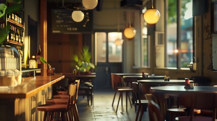 Empty cafe or bar interior daytime : Generative AI - obrazy, fototapety, plakaty