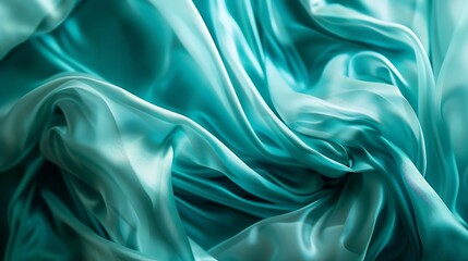 Blue green silk satin fabric Teal color elegant background Liquid wave or silk wavy folds Beautiful...