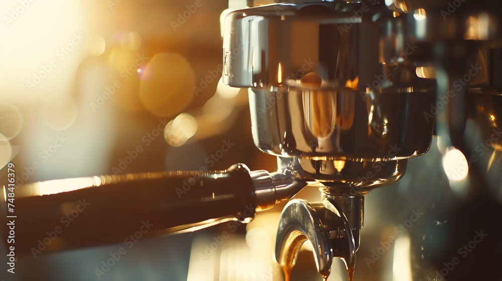 Poster Professional coffeemaking machine Close up view of barista making coffee : Generative AI