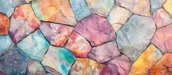 This artwork features a detailed close-up view of rocks, showcasing vibrant colors and intricate textures. The painting captures the essence of rocks with a focus on their shapes, lines, and colors in