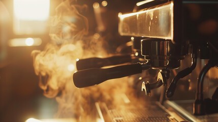 Coffee machine making espresso coffee in coffee shop : Generative AI - obrazy, fototapety, plakaty