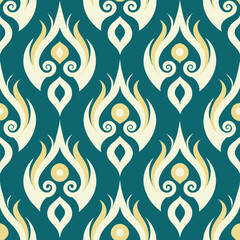 Curvy lines weave and dance, a seamless ikat masterpiece.