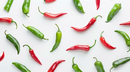 Multicolored set of red and green chili peppers Isolated on white background Seamless pattern pepper chili food concept Creative layout vegetables abstract background : Generative AI - Powered by Adobe