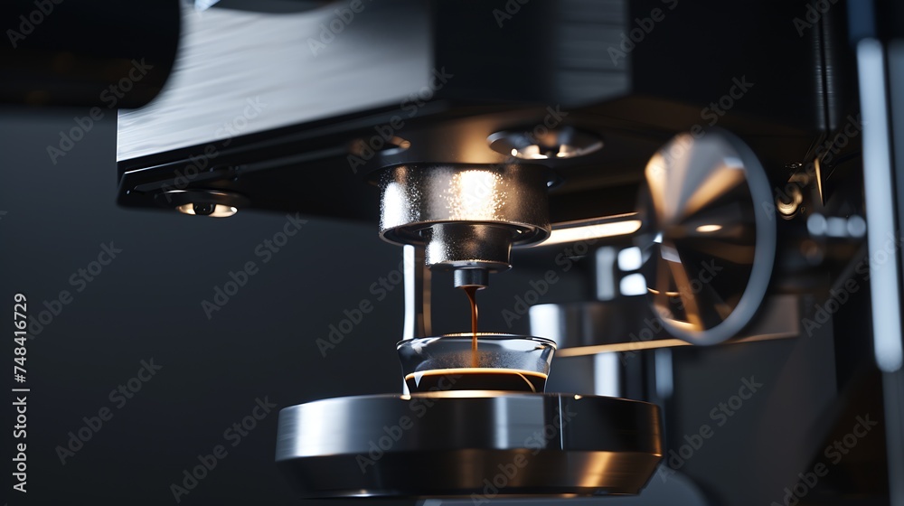 Poster Close up view of barista making coffee Professional coffeemaking machine : Generative AI