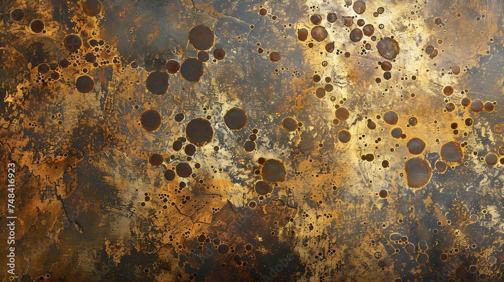 Poster background rusty metal texture brown and gold color with repeated circles grunge metal texture with 