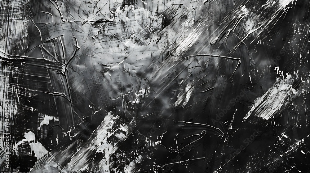 Aufkleber black white grunge texture old scratched metal damaged gray steel background with copy space for des