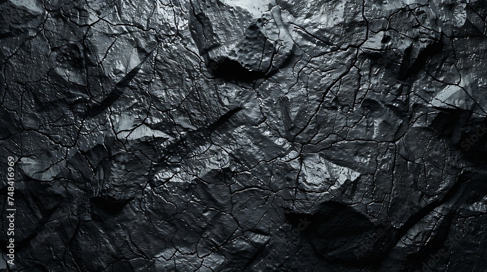 Aufkleber Black white grunge background Rock texture with cracks Stone wall background with copy space for text and design Web banner Dark gray rocky surface Closeup : Generative AI