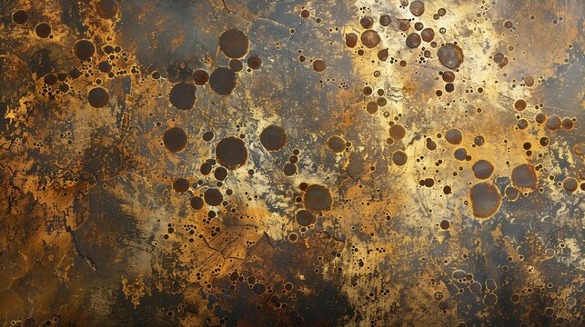 Background rusty metal texture brown and gold color with repeated circles Grunge metal texture with rust and scratches Old beautiful vintage metal texture : Generative AI