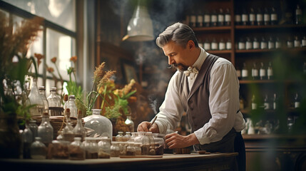 Smiling man and woman enjoy coffee in a bustling restaurant, where people work and chat, surrounded by a warm, inviting atmosphere filled with delicious food and the aroma of brewing coffee