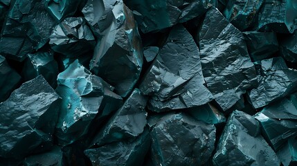 Blue green stone background Dark blue toned monochrome rock texture Closeup Wide banner Colorful modern background with copy space for design : Generative AI