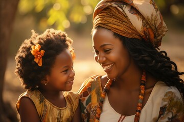 Tender moment frozen in time as an African mother shares a special connection with her child. - obrazy, fototapety, plakaty