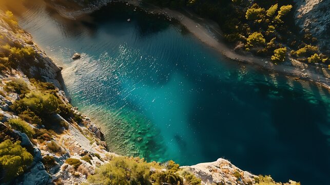 Aerial view of Lake Slano in National park Telascica in Croatia : Generative AI