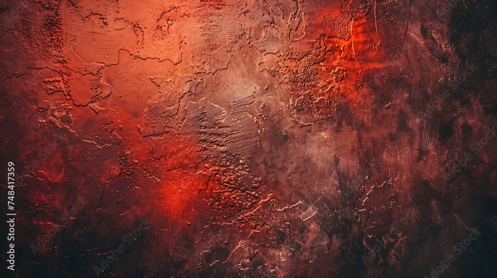 Aufkleber dark red orange texturetoned rough concrete wall surface closeup bright colorful background with spa