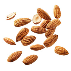 Flying Tasty and nutritious almond nuts on white background PNG