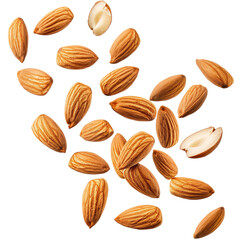 Flying Tasty and nutritious almond nuts on white background PNG