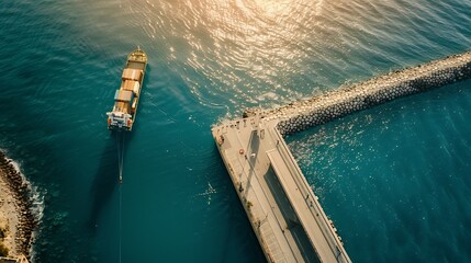 Aerial view of a container ship along the Mediterranean Sea coast in Fuengirola Malaga Spain : Generative AI - obrazy, fototapety, plakaty