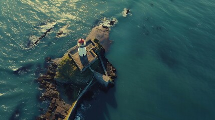 Obraz premium Aerial view of The Baily Lighthouse along the wild coastline near North Bull Island Dublin Ireland : Generative AI