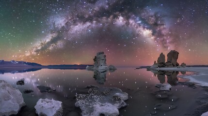 Photographer takes a good shot on the The Milky Way and the stars in the beautiful night sky Long...