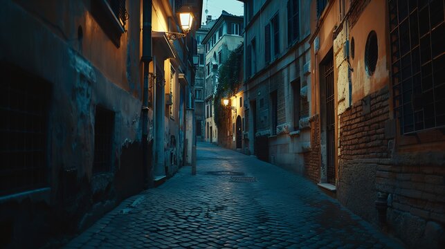 Night cozy old street in Trastevere in Rome Italy Trastevere is rione of Rome on west bank of Tiber in Rome Architecture and landmark of Rome : Generative AI - Powered by Adobe