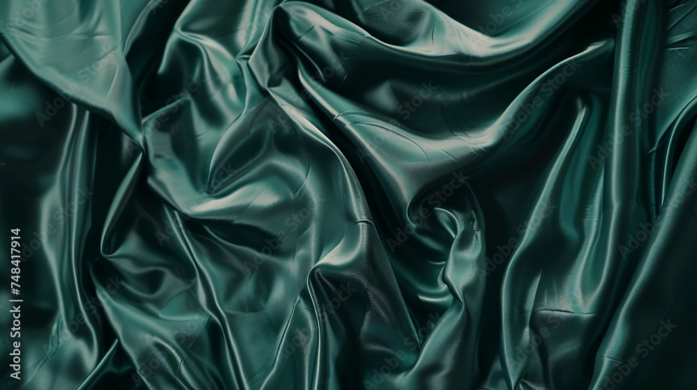 Poster dark emerald green silk satin smooth silky fabric luxury background with space for design flat lay t
