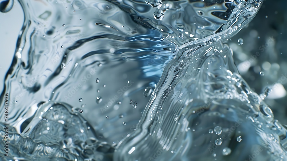 Poster beautiful texture of flow stream water closeup macro a stream of clean transparent water is poured i