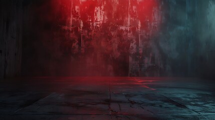 Black blood red horror background Interior room Concrete old wall floor Grunge Product display 3d rendering Empty space For mockup showcase design Stage Dark Spooky creepy Brokencracke : Generative AI - obrazy, fototapety, plakaty
