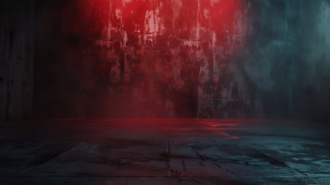 Black blood red horror background Interior room Concrete old wall floor Grunge Product display 3d rendering Empty space For mockup showcase design Stage Dark Spooky creepy Brokencracke : Generative AI