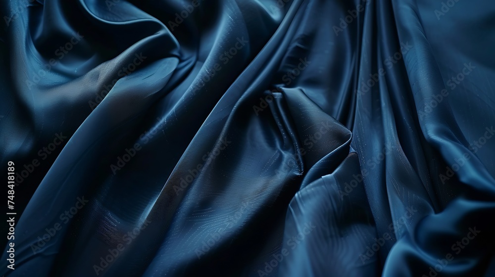 Aufkleber Black blue abstract background Dark blue silk satin texture Beautiful wavy soft folds on the surface of the fabric Navy blue elegant background with copy space for your design Web bann : Generative AI