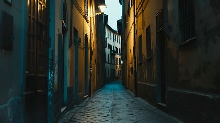 Fototapeta na wymiar Narrow street in Florence Tuscany Italy Architecture and landmark of Florence Night cozy Florence cityscape : Generative AI