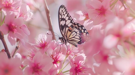 Beauty butterfly with Cherry blossom pink sakura flower : Generative AI
