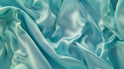 Beautiful blue green silk satin Soft folds on shiny fabric Luxury turquoise background with copy space for design Web banner Flat lay top view Birthday Christmas Valentine Valentines D : Generative AI