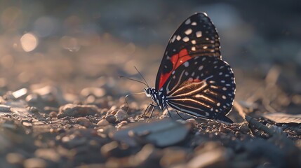 Fototapeta na wymiar A closeup of Beauty butterfly resting on ground : Generative AI