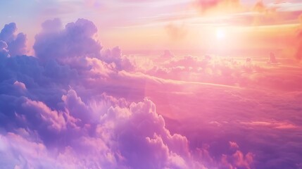 Beautiful sunset in the clouds over the sea Red orange blue purple abstract background Day and night Idyllic Vacation Colorful sky Copy space Design Web banner Wide Long Panoramic Cove : Generative AI - obrazy, fototapety, plakaty