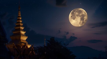 Full moon at Wat Phra That Doi Suthep is a major tourist destination of Chiang Mai Thailand : Generative AI