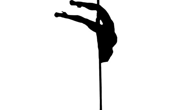 Silhouette sexy girl pole dancing on white backgrounds. Black and white for compositing and presentation. Alpha matte isolated.