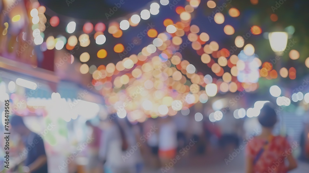Poster abstract blur image of night festival on street background with bokeh : generative ai