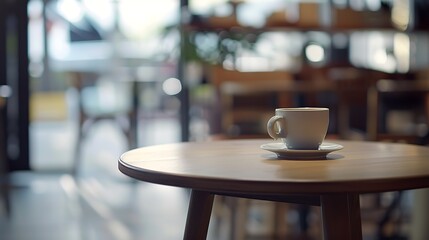 Empty coffee table over defocused coffee shop background with copy space : Generative AI