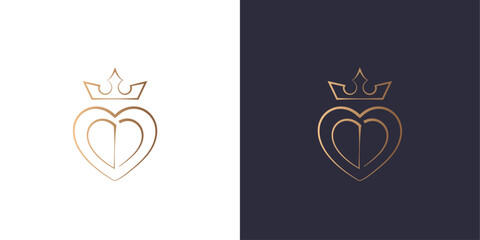 Letter D and C logo monogram with crown and heart, minimal style identity initial logo mark. Golden gradient vector emblem logotype for business cards initials. Logo for singer and artists