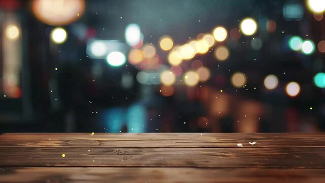 top desk with blur restaurant background wooden table. seamless looping overlay 4k virtual video animation background