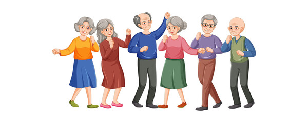 Elderly people characters set. Happy seniors, old men and women of different nations in full growth on an isolated background. Vector illustration in flat style