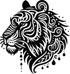 tiger, wildcat animal silhouette in ethnic tribal tattoo,

