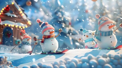 Get into the holiday spirit with this jolly Christmas snowman wallpaper featuring a playful sledding scene in the mountains Perfect for desktop or widescreen this 4k digital art illustration captures 