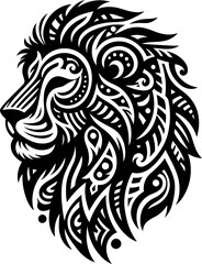lion, wildcat, animal silhouette in ethnic tribal tattoo,

