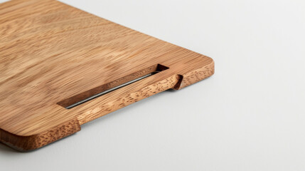 A wooden clipboard menu with a minimalist design featuring a white background and simplistic...