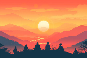 A serene depiction capturing the beauty of a sunrise over a tranquil landscape.