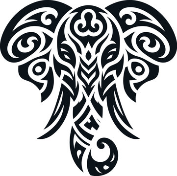 elephant, animal silhouette in ethnic tribal tattoo,

