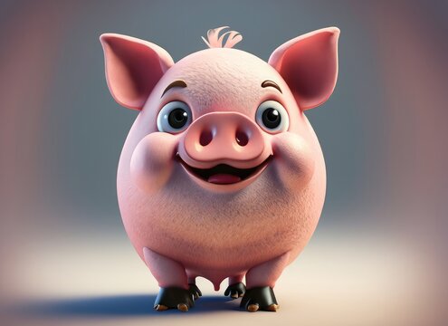 3D Cute smile pig kawaii character